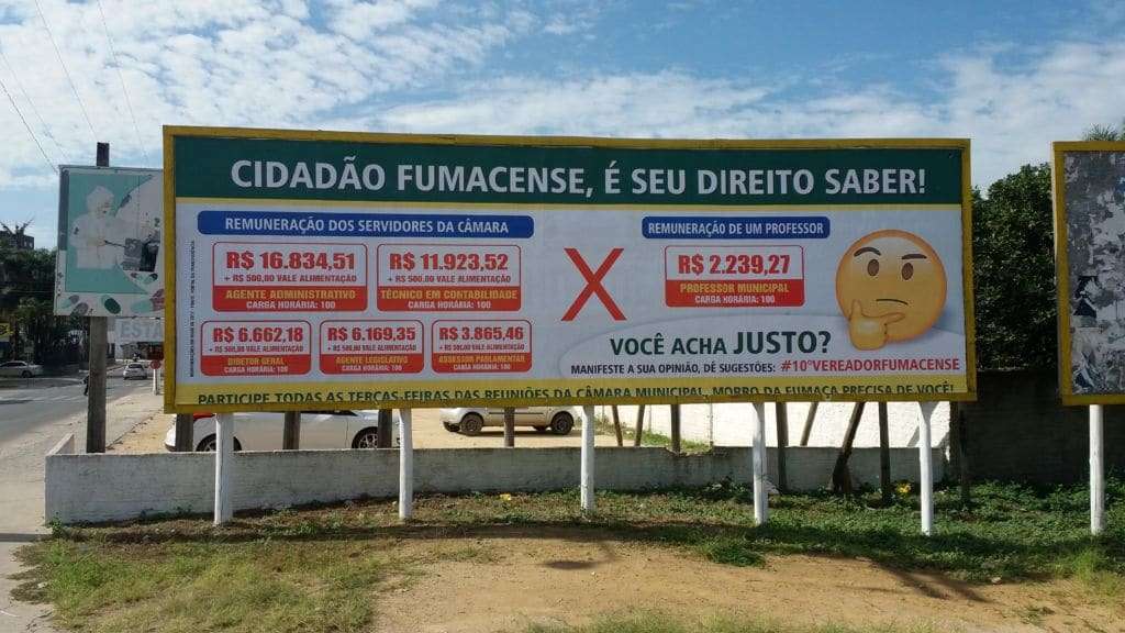 Empresário coloca outdoor para expor despesas da Câmara de Vereadores