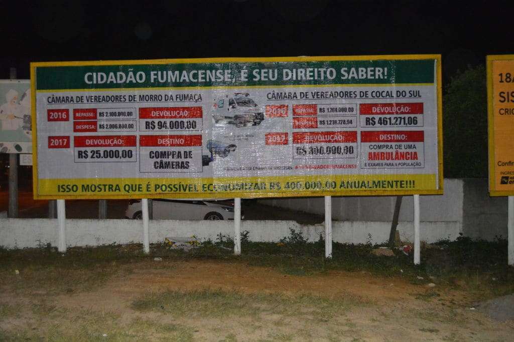 Outdoor compara devoluções das Câmaras de Morro da Fumaça e Cocal do Sul