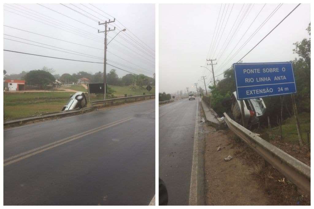 Motorista perde o controle e veículo cai fora da ponte