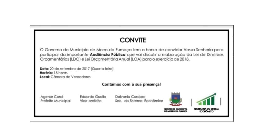 Audiência pública vai discutir o LDO e LOA de Morro da Fumaça