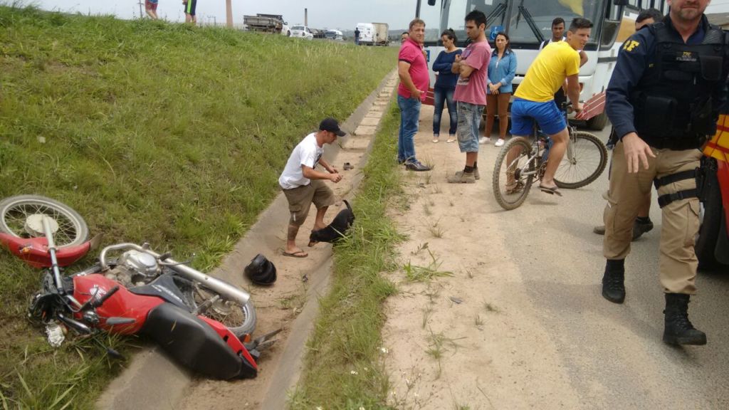 Ônibus e moto colidem às margens da BR-101