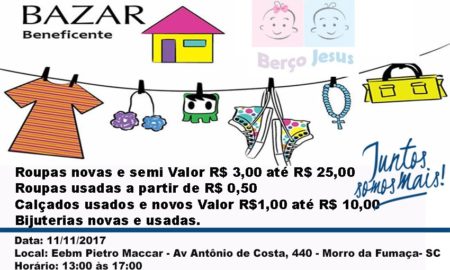 Centro Espírita realiza bazar beneficente para o Berço de Jesus neste sábado