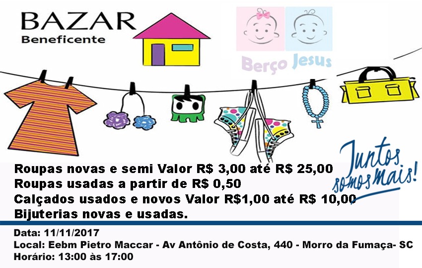 Centro Espírita realiza bazar beneficente para o Berço de Jesus neste sábado