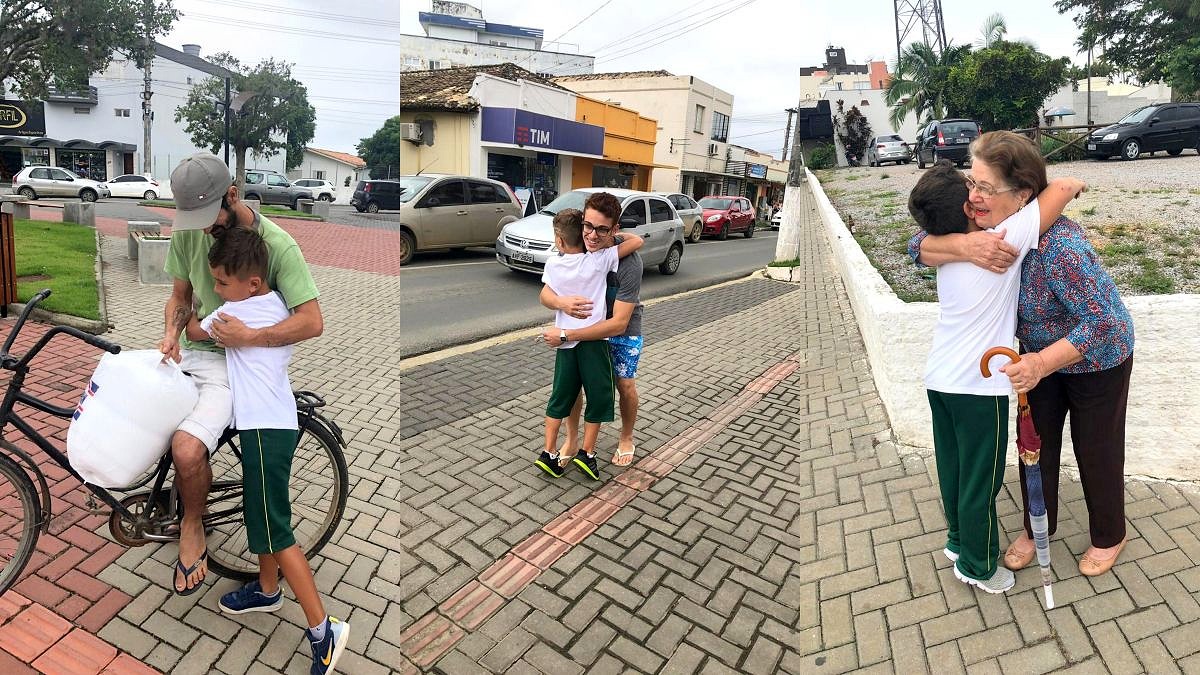 Um gesto de felicidade: alunos distribuem abraços no centro de Morro da Fumaça