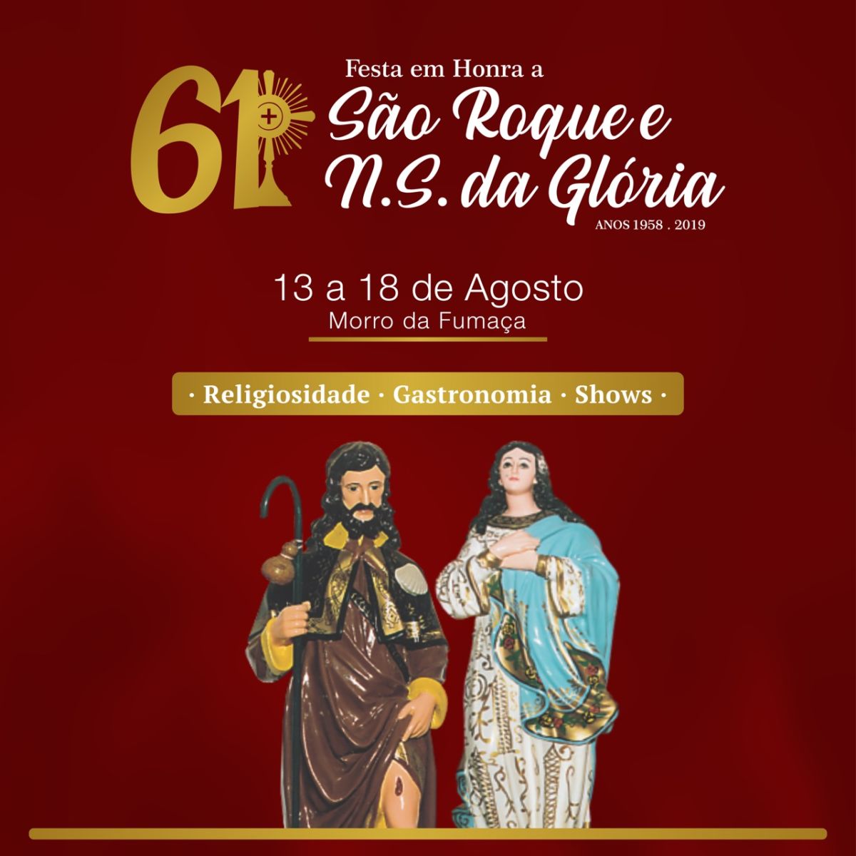 Novenas da 61ª Festa de São Roque e Nossa Senhora da Glória iniciam nesta sexta-feira