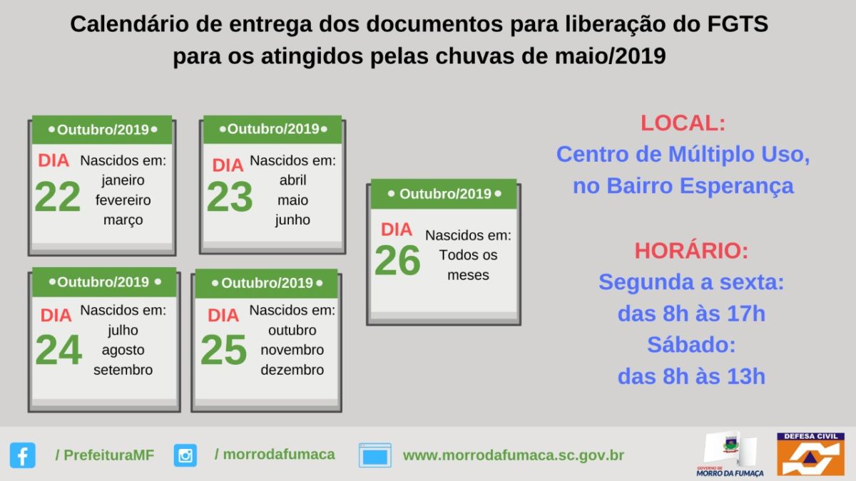 Defesa Civil de Morro da Fumaça emite comunicado sobre liberação do FGTS