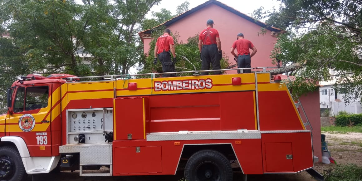 Corpo de Bombeiros retira árvore caída sobre residência e veículo