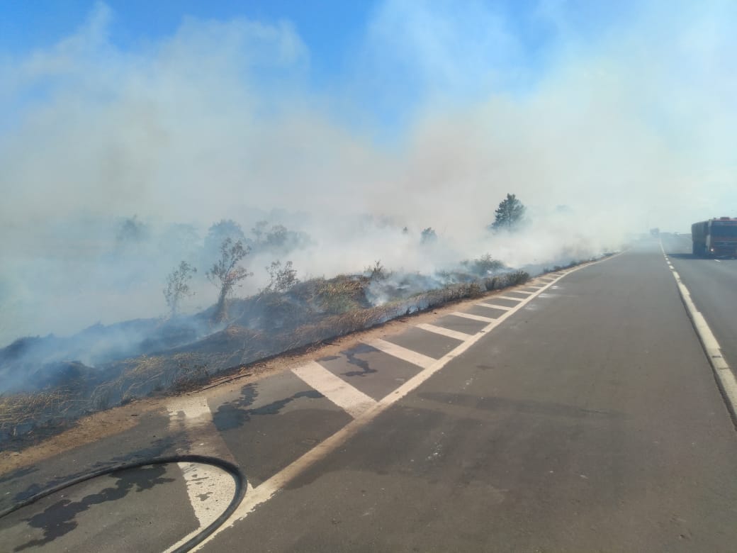 Bombeiros de Morro da Fumaça combatem incêndio em vegetação na BR-101