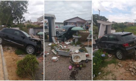 Motorista perde o controle e veículo destrói muro no Bairro Bortolatto