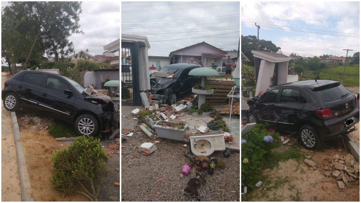 Motorista perde o controle e veículo destrói muro no Bairro Bortolatto