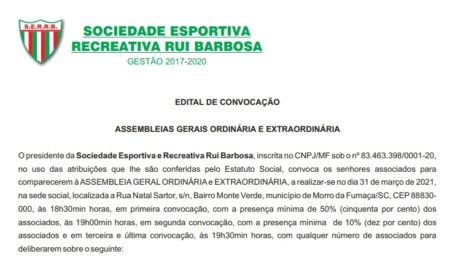 Edital de Convocação: Sociedade Esportiva e Recreativa Rui Barbosa (SERRB)