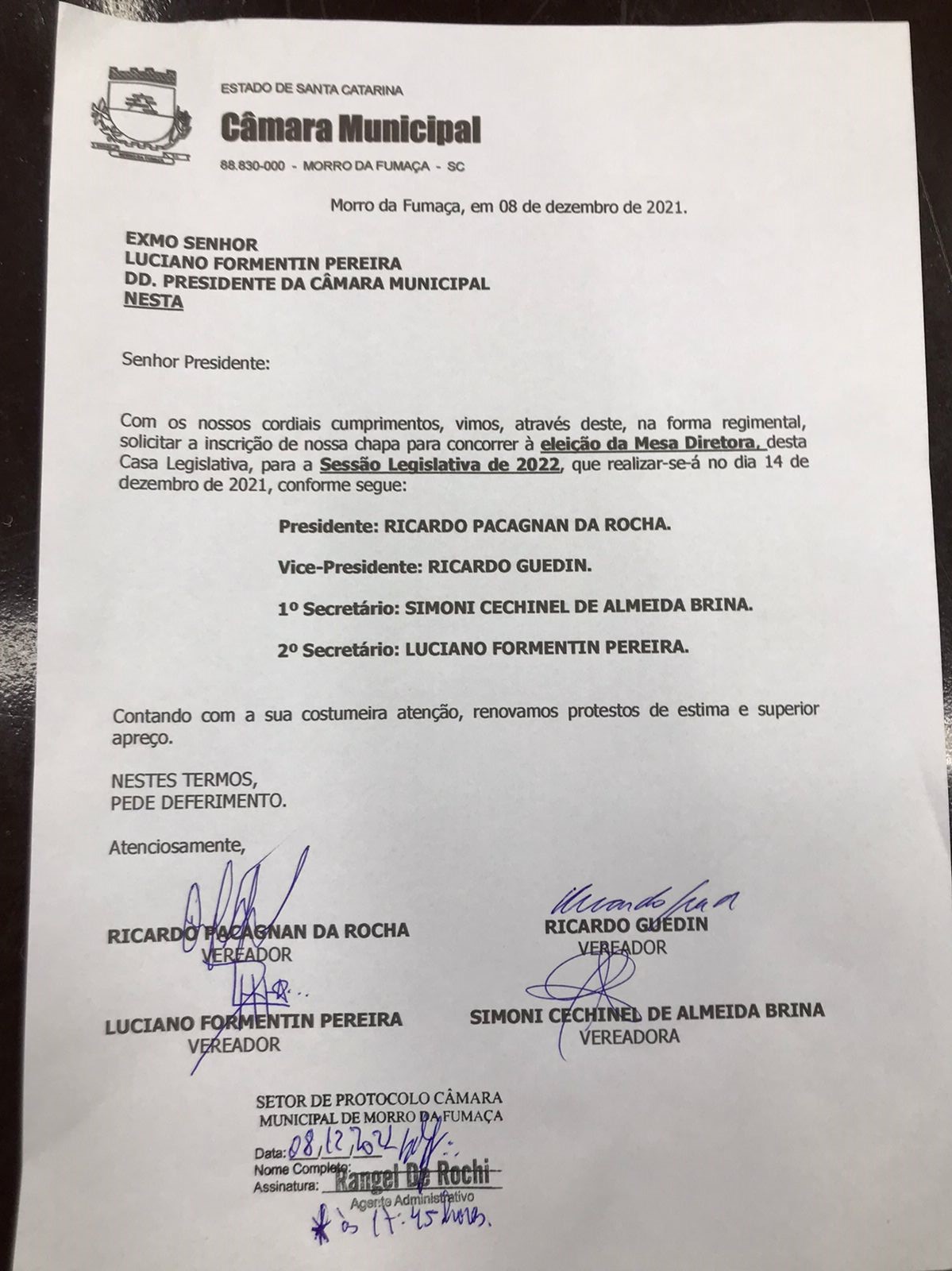 Câmara de Vereadores: Ricardo Pacagnan inscreve chapa com Ricardo Guedin de vice