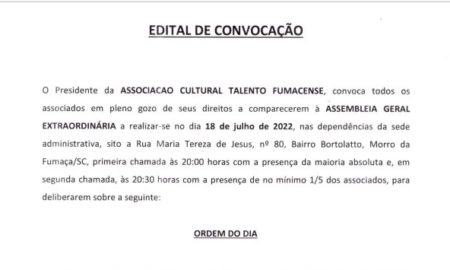 Edital de Convocação - Associação Cultural Talento Fumacense