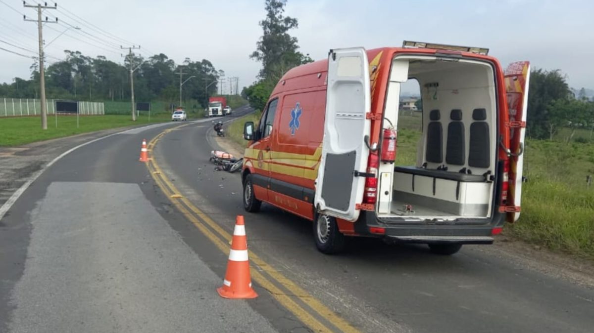 Motociclista colide com vaca na SC-443