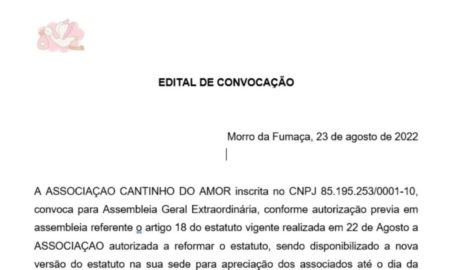 EDITAL DE CONVOCAÇÃO - ASSOCIAÇÃO CANTINHO DO AMOR