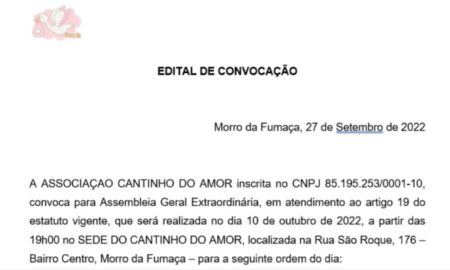 EDITAL DE CONVOCAÇÃO - ASSOCIAÇÃO CANTINHO DO AMOR