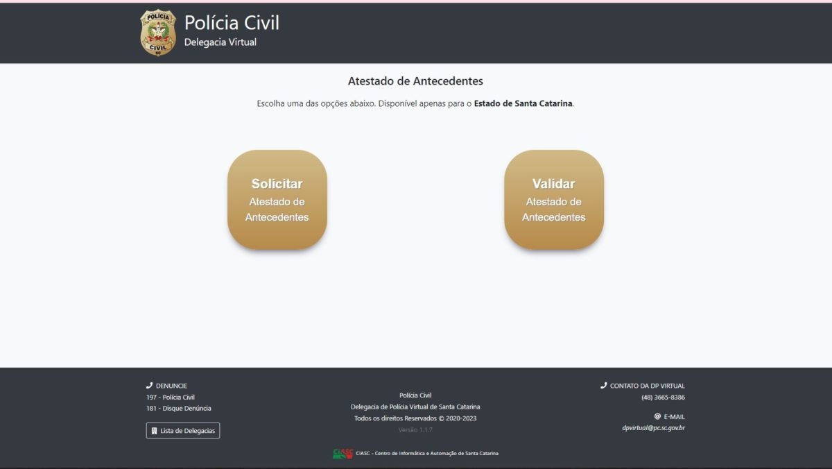 Polícia Civil disponibiliza emissão de Certidão Negativa de Antecedentes pela Delegacia Virtual