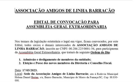 EDITAL DE CONVOCAÇÃO: ASSOCIAÇÃO AMIGOS DE LINHA BARRACÃO