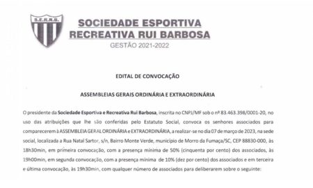 Edital de Convocação: Sociedade Esportiva e Recreativa Rui Barbosa (SERRB)