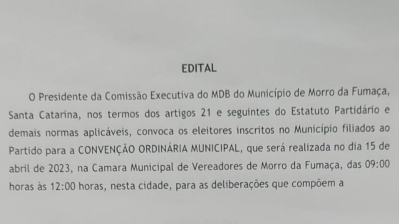 Edital de Convocação - MDB de Morro da Fumaça