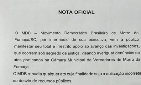 MDB de Morro da Fumaça manifesta apoio a investigação no Legislativo