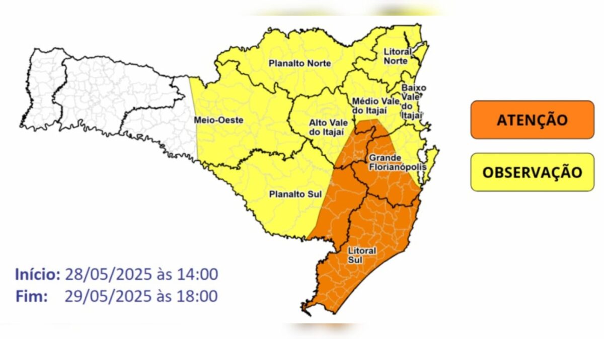 Rajadas de vento entre a tarde de quarta (28) e a quinta-feira (29)