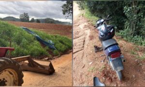 Motociclista fica ferido após colidir com trator e sair da pista