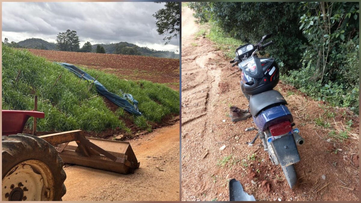 Motociclista fica ferido após colidir com trator e sair da pista