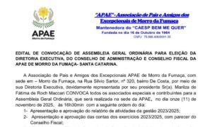 Edital de Convocação – APAE de Morro da Fumaça