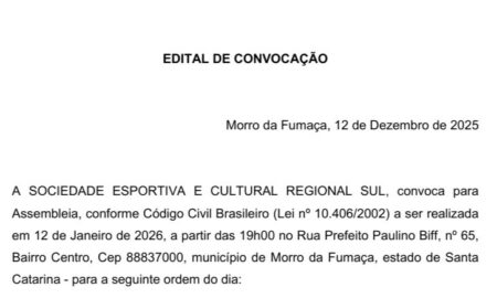 Edital de Convocação: Sociedade Esportiva e Cultural Regional Sul