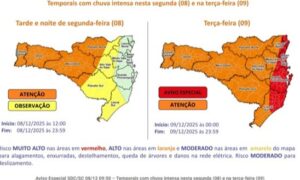Aulas estão suspensas na rede estadual em medida preventiva contra riscos dos temporais em Santa Catarina