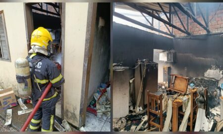 Corpo de Bombeiros de Morro da Fumaça combate incêndio em residência