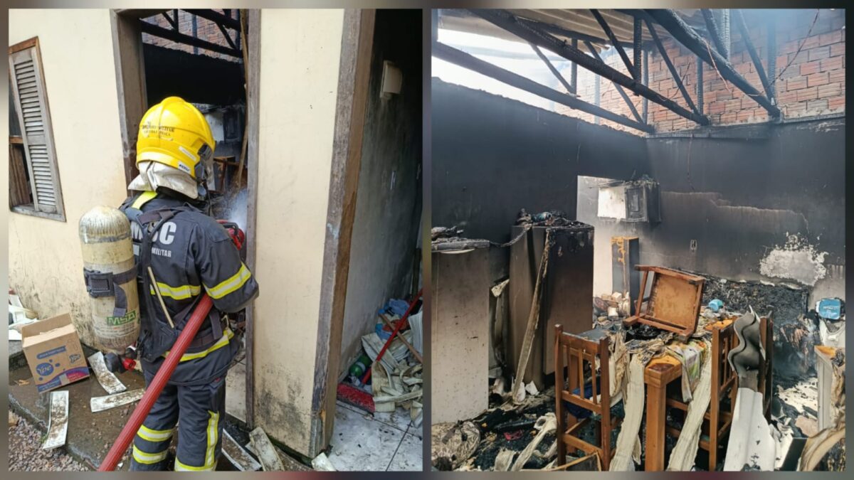 Corpo de Bombeiros de Morro da Fumaça combate incêndio em residência