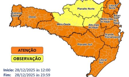 Santa Catarina inicia a última semana do ano com alerta para temporais