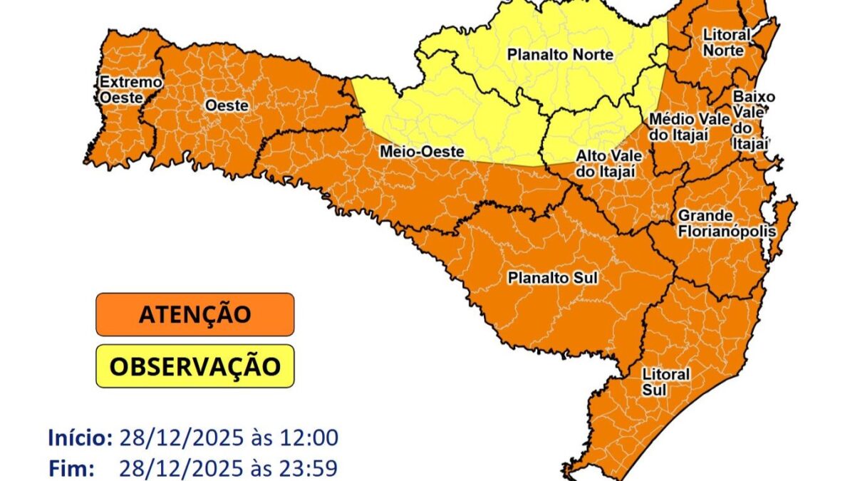 Santa Catarina inicia a última semana do ano com alerta para temporais