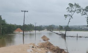 Rodovia Fortunato Salvan é interditada devido ao extravasamento do Rio Urussanga