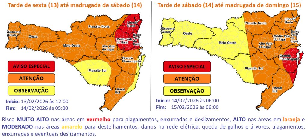 Proteção e Defesa Civil emite alerta vermelho para chuvas intensas durante o Carnaval