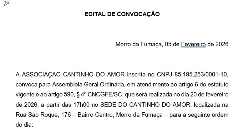 EDITAL DE CONVOCAÇÃO – ASSOCIAÇÃO CANTINHO DO AMOR