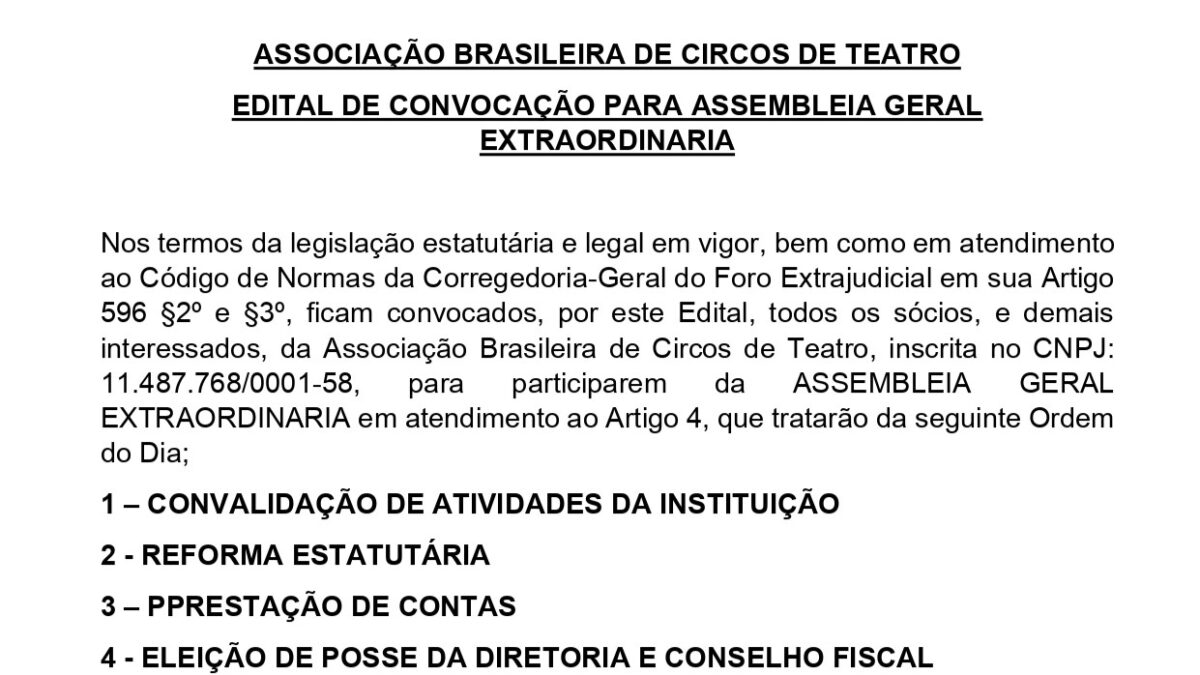 EDITAL DE CONVOCAÇÃO PARA ASSEMBLEIA GERAL EXTRAORDINARIA