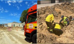 Bombeiros resgatam homem que ficou parcialmente soterrado no Centro