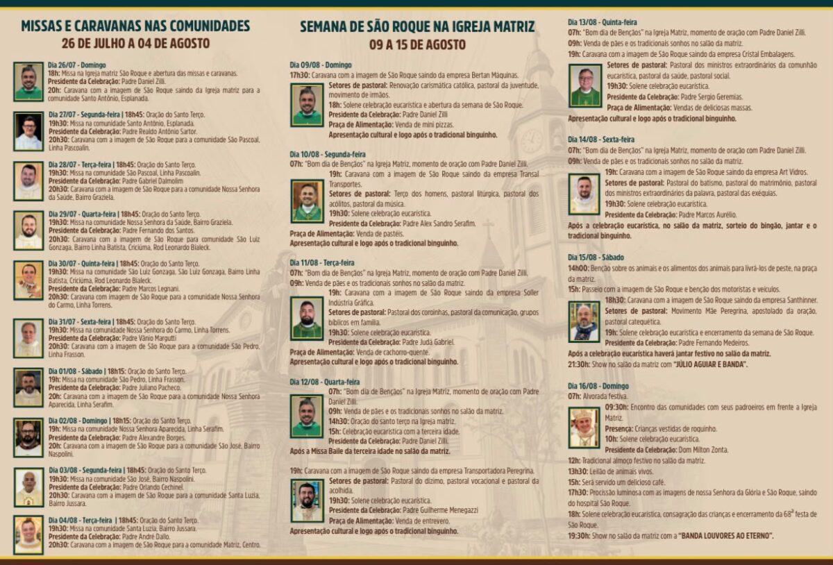 68ª Festa de São Roque inicia programação oficial neste domingo 2 68ª Festa de São Roque inicia programação oficial neste domingo