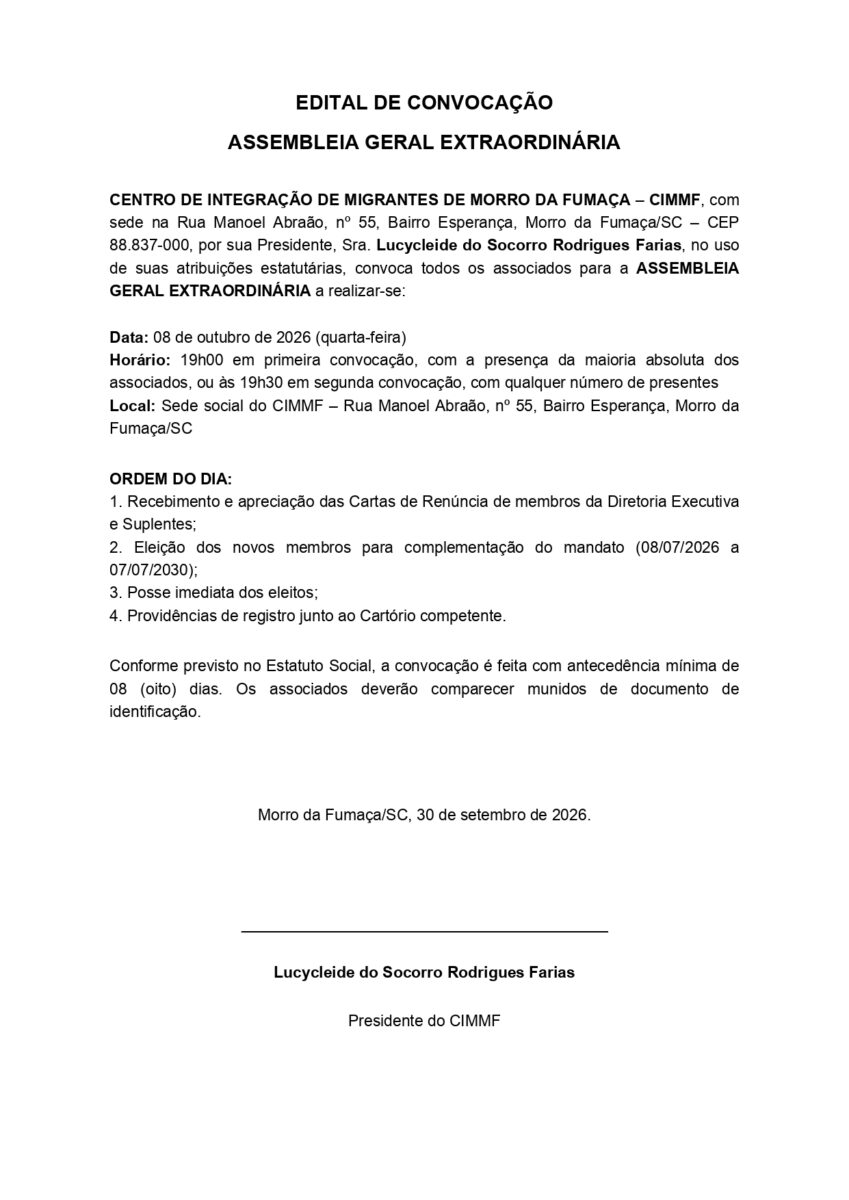 EDITAL DE CONVOCAÇÃO ASSEMBLEIA GERAL EXTRAORDINÁRIA