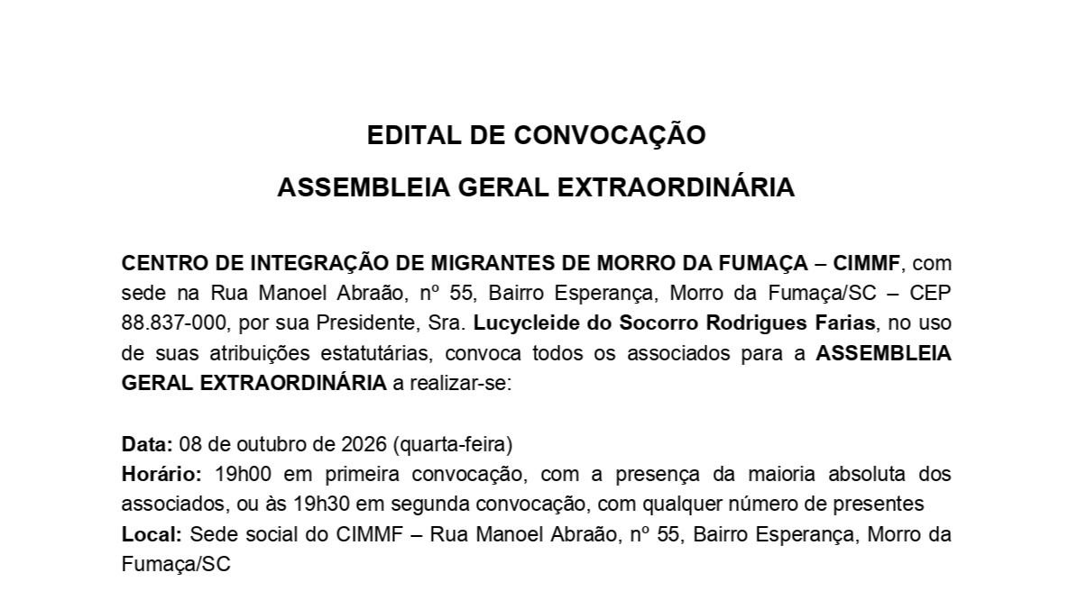 EDITAL DE CONVOCAÇÃO ASSEMBLEIA GERAL EXTRAORDINÁRIA